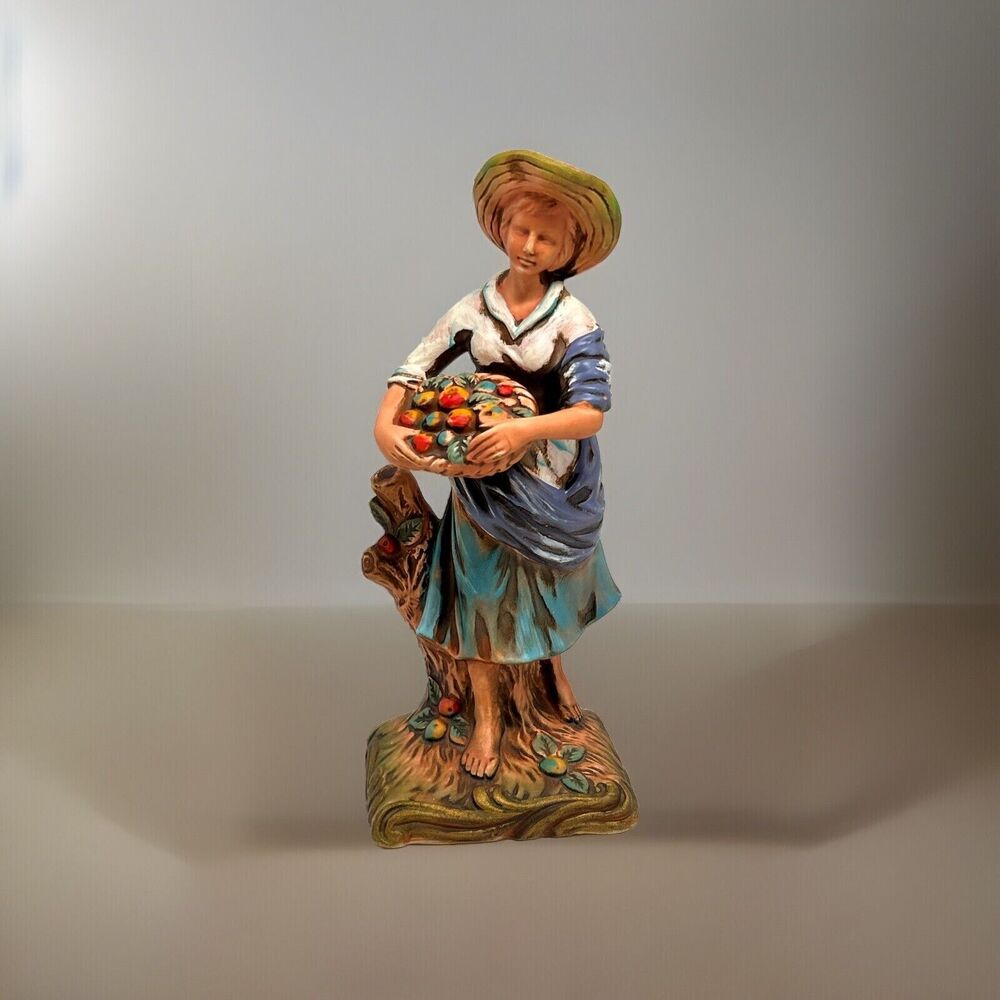 Arcadia Woman w/ Basket of Fruit Figurine C-6697 Folk Art 9.5" Tall Decor